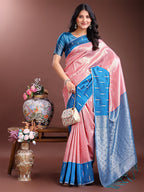 Shree Shyam Fashion Peach Lichi Silk Woven Zari Work Traditional Tassel Saree