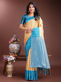 Shree Shyam Fashion Yellow Lichi Silk Woven Zari Work Traditional Tassel Saree