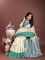 Shree Shyam Fashion Cream Lichi Silk Woven Zari Work Traditional Tassel Saree
