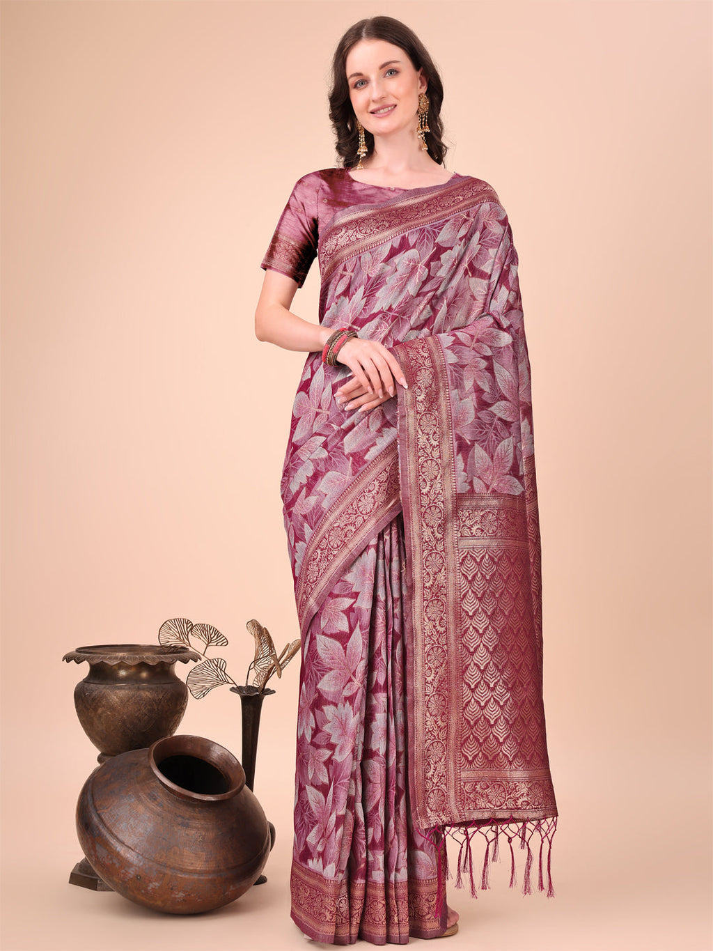 Shree Shyam Fashion Elegant Purple Cotton Silk Saree with Floral Design & Rich Pallu - Festive & Wedding Wear