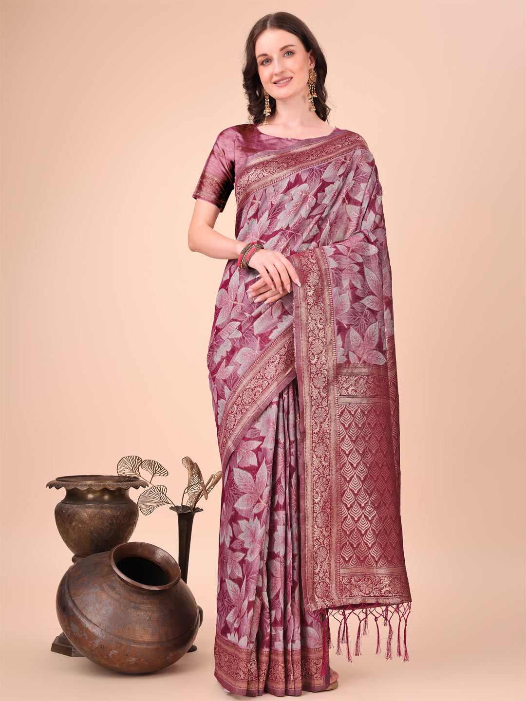 Shree Shyam Fashion Elegant Purple Cotton Silk Saree with Floral Design & Rich Pallu - Festive & Wedding Wear