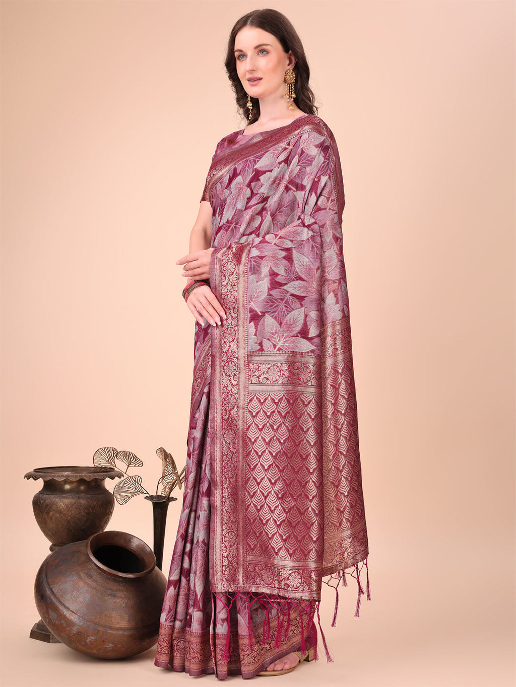Shree Shyam Fashion Elegant Purple Cotton Silk Saree with Floral Design & Rich Pallu - Festive & Wedding Wear