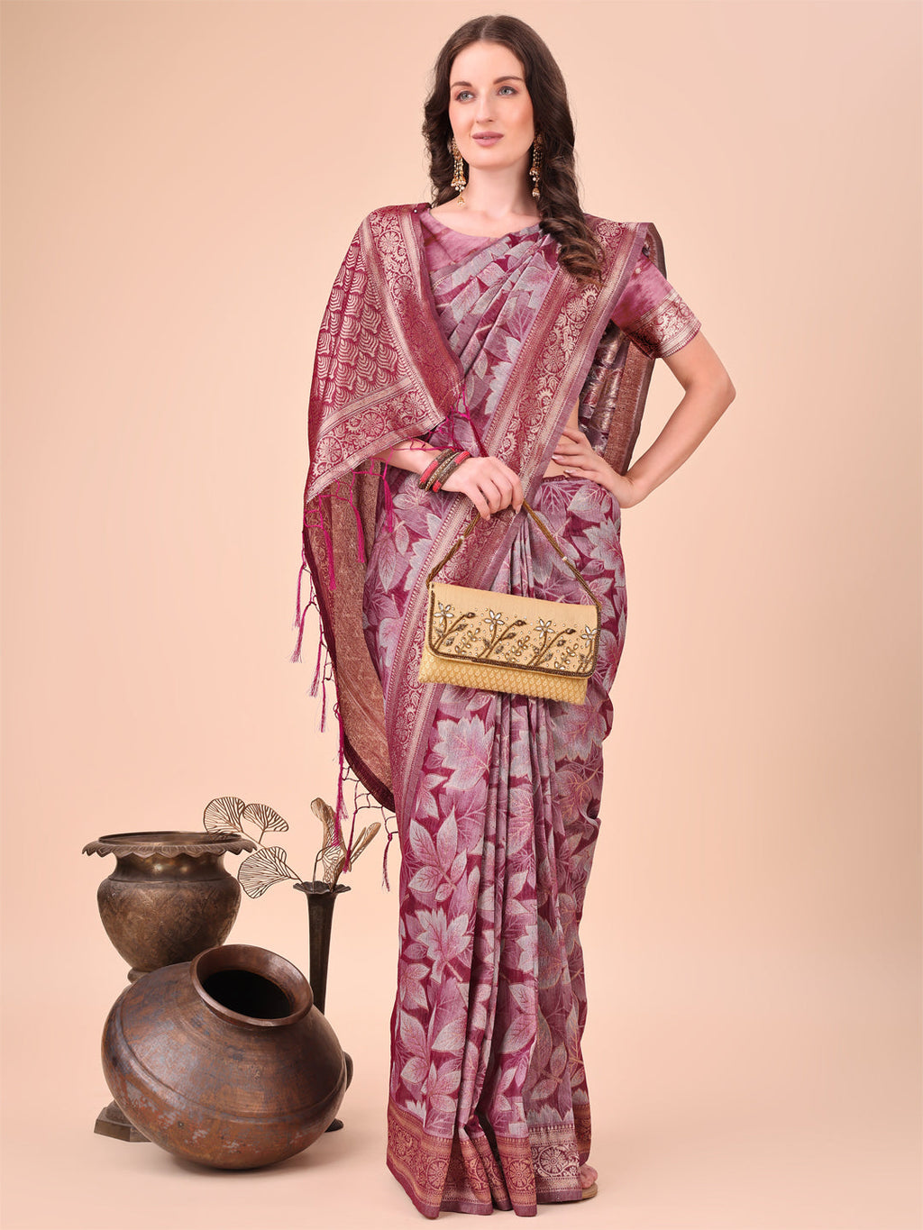 Shree Shyam Fashion Elegant Purple Cotton Silk Saree with Floral Design & Rich Pallu - Festive & Wedding Wear