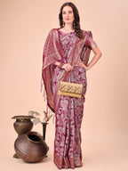 Shree Shyam Fashion Elegant Purple Cotton Silk Saree with Floral Design & Rich Pallu - Festive & Wedding Wear