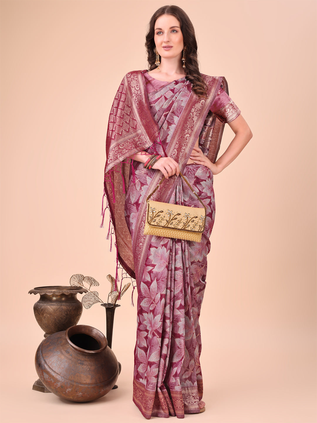 Shree Shyam Fashion Elegant Purple Cotton Silk Saree with Floral Design & Rich Pallu - Festive & Wedding Wear