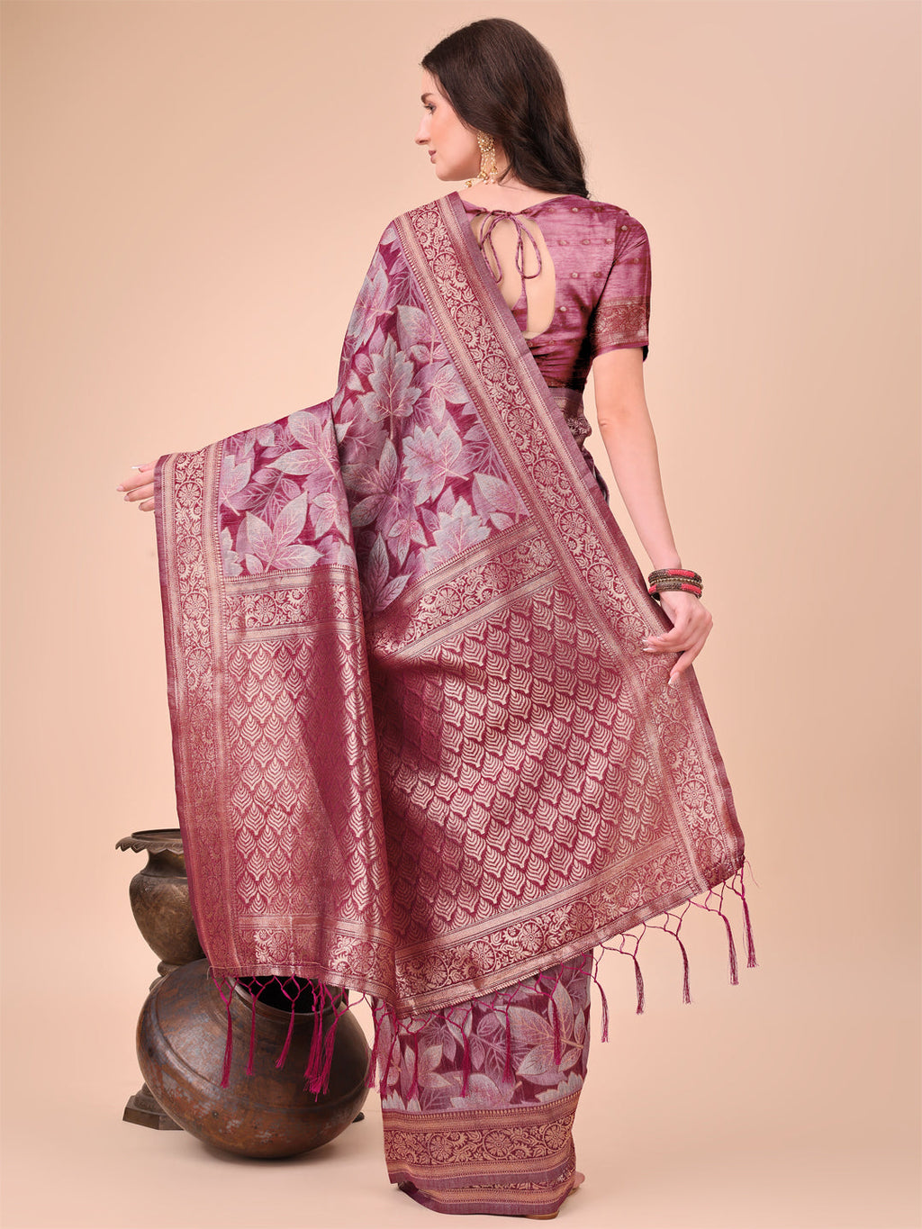 Shree Shyam Fashion Elegant Purple Cotton Silk Saree with Floral Design & Rich Pallu - Festive & Wedding Wear