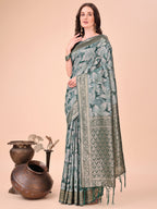 Shree Shyam Fashion Elegant Green Cotton Silk Saree with Floral Design & Rich Pallu - Festive & Wedding Wear