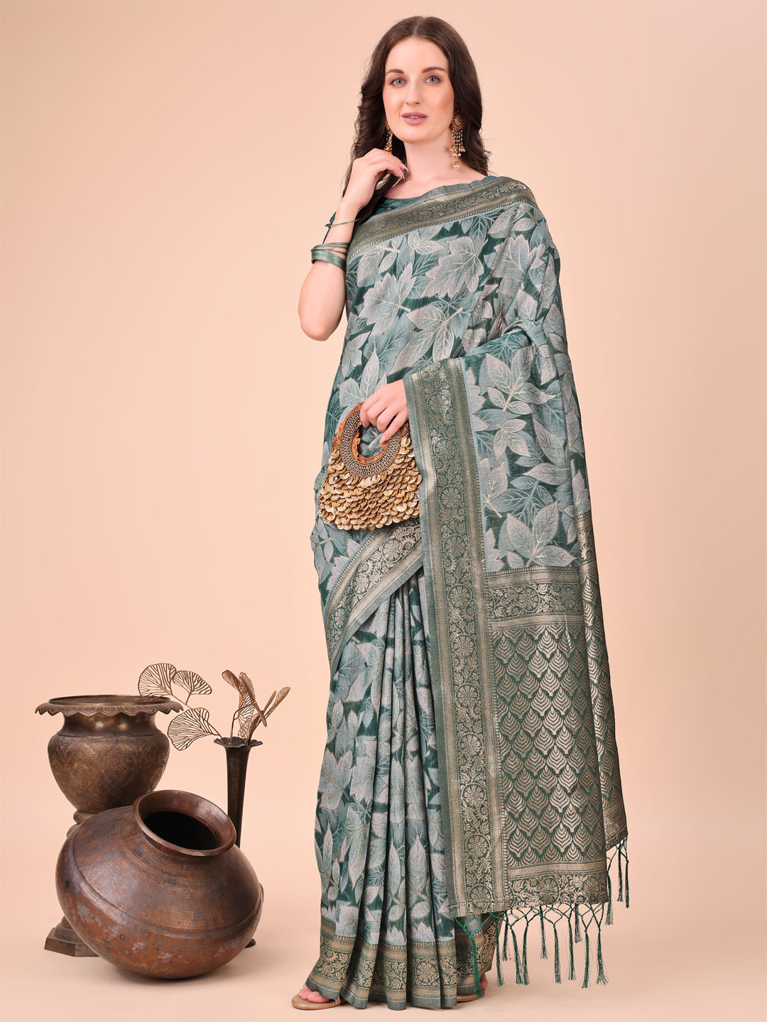 Shree Shyam Fashion Elegant Green Cotton Silk Saree with Floral Design & Rich Pallu - Festive & Wedding Wear