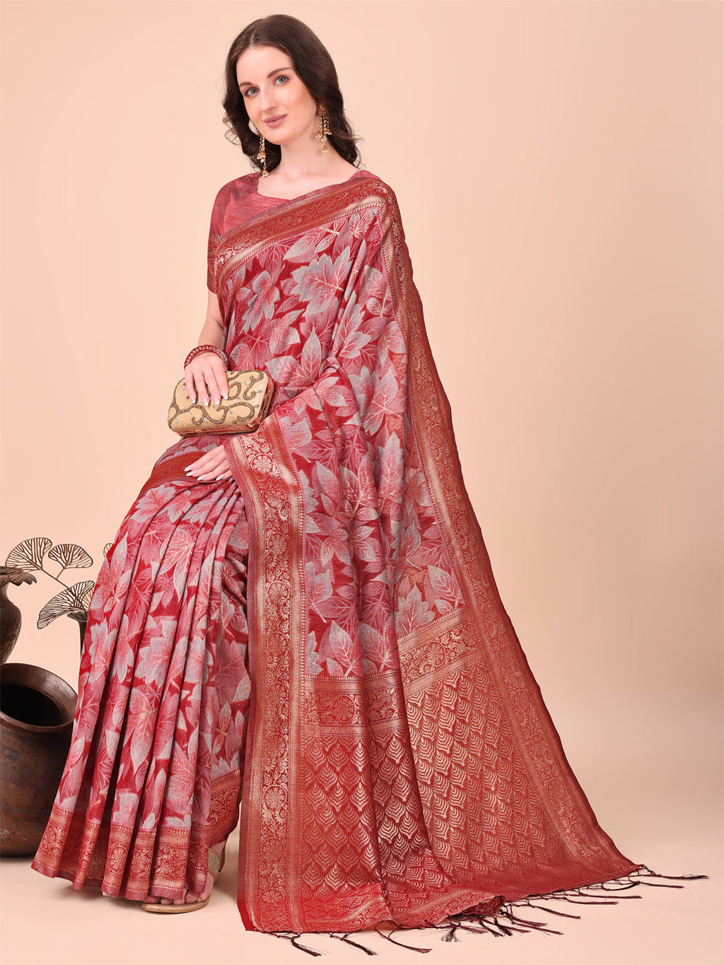 Shree Shyam Fashion Elegant Red Cotton Silk Saree with Floral Design & Rich Pallu - Festive & Wedding Wear