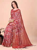 Shree Shyam Fashion Elegant Red Cotton Silk Saree with Floral Design & Rich Pallu - Festive & Wedding Wear