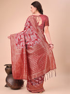 Shree Shyam Fashion Elegant Red Cotton Silk Saree with Floral Design & Rich Pallu - Festive & Wedding Wear
