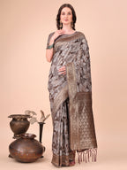 Shree Shyam Fashion Elegant Brown Cotton Silk Saree with Floral Design & Rich Pallu - Festive & Wedding Wear