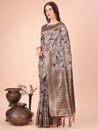 Shree Shyam Fashion Elegant Brown Cotton Silk Saree with Floral Design & Rich Pallu - Festive & Wedding Wear