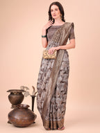 Shree Shyam Fashion Elegant Brown Cotton Silk Saree with Floral Design & Rich Pallu - Festive & Wedding Wear
