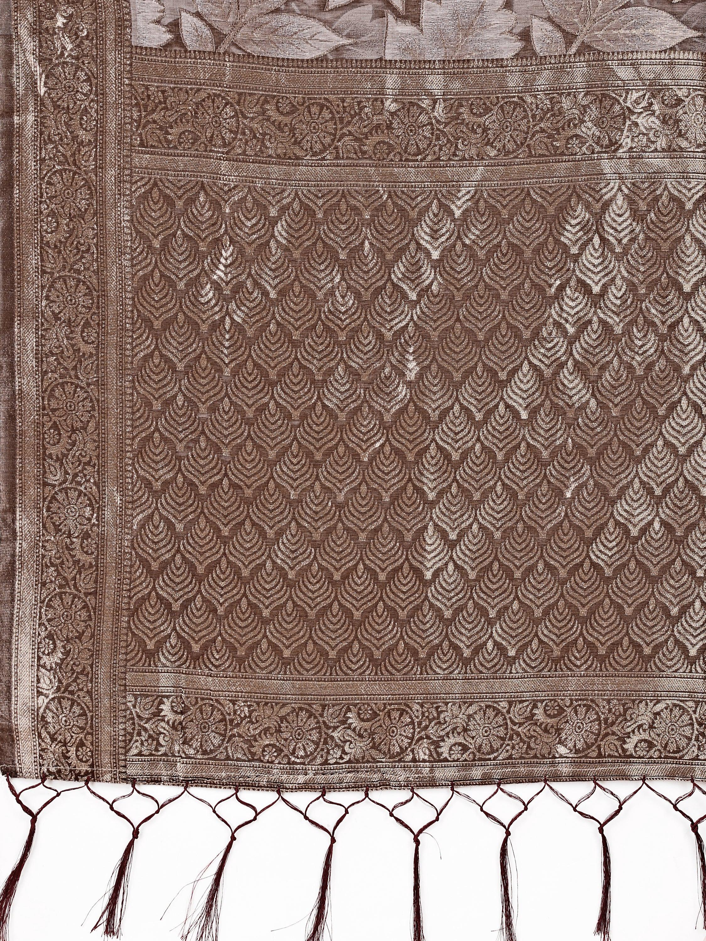 Shree Shyam Fashion Elegant Brown Cotton Silk Saree with Floral Design & Rich Pallu - Festive & Wedding Wear