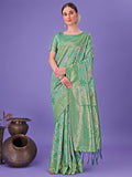 Shree Shyam Fashion Elegant Green Floral Lichi Silk Saree with Zari Weaving and Rich Pallu - Wedding & Festive Wear Saree