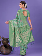 Shree Shyam Fashion Elegant Green Floral Lichi Silk Saree with Zari Weaving and Rich Pallu - Wedding & Festive Wear Saree