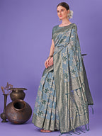 Shree Shyam Fashion Elegant Teal Floral Lichi Silk Saree with Zari Weaving and Rich Pallu - Wedding & Festive Wear Saree