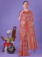 Shree Shyam Fashion Elegant Red Floral Lichi Silk Saree with Zari Weaving and Rich Pallu - Wedding & Festive Wear Saree