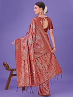 Shree Shyam Fashion Elegant Red Floral Lichi Silk Saree with Zari Weaving and Rich Pallu - Wedding & Festive Wear Saree