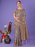Shree Shyam Fashion Elegant Grey Floral Lichi Silk Saree with Zari Weaving and Rich Pallu - Wedding & Festive Wear Saree