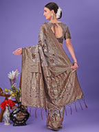 Shree Shyam Fashion Elegant Grey Floral Lichi Silk Saree with Zari Weaving and Rich Pallu - Wedding & Festive Wear Saree