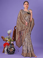 Shree Shyam Fashion Elegant Grey Floral Lichi Silk Saree with Zari Weaving and Rich Pallu - Wedding & Festive Wear Saree
