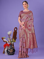 Shree Shyam Fashion Elegant Purple Floral Lichi Silk Saree with Zari Weaving and Rich Pallu - Wedding & Festive Wear Saree