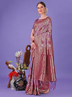 Shree Shyam Fashion Elegant Purple Floral Lichi Silk Saree with Zari Weaving and Rich Pallu - Wedding & Festive Wear Saree