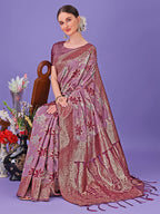 Shree Shyam Fashion Elegant Purple Floral Lichi Silk Saree with Zari Weaving and Rich Pallu - Wedding & Festive Wear Saree