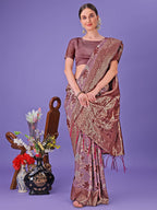 Shree Shyam Fashion Elegant Maroon Floral Lichi Silk Saree with Zari Weaving and Rich Pallu - Wedding & Festive Wear Saree