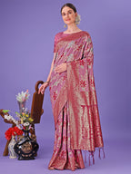 Shree Shyam Fashion Elegant Pink Floral Lichi Silk Saree with Zari Weaving and Rich Pallu - Wedding & Festive Wear Saree