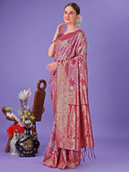 Shree Shyam Fashion Elegant Pink Floral Lichi Silk Saree with Zari Weaving and Rich Pallu - Wedding & Festive Wear Saree