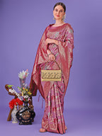 Shree Shyam Fashion Elegant Pink Floral Lichi Silk Saree with Zari Weaving and Rich Pallu - Wedding & Festive Wear Saree