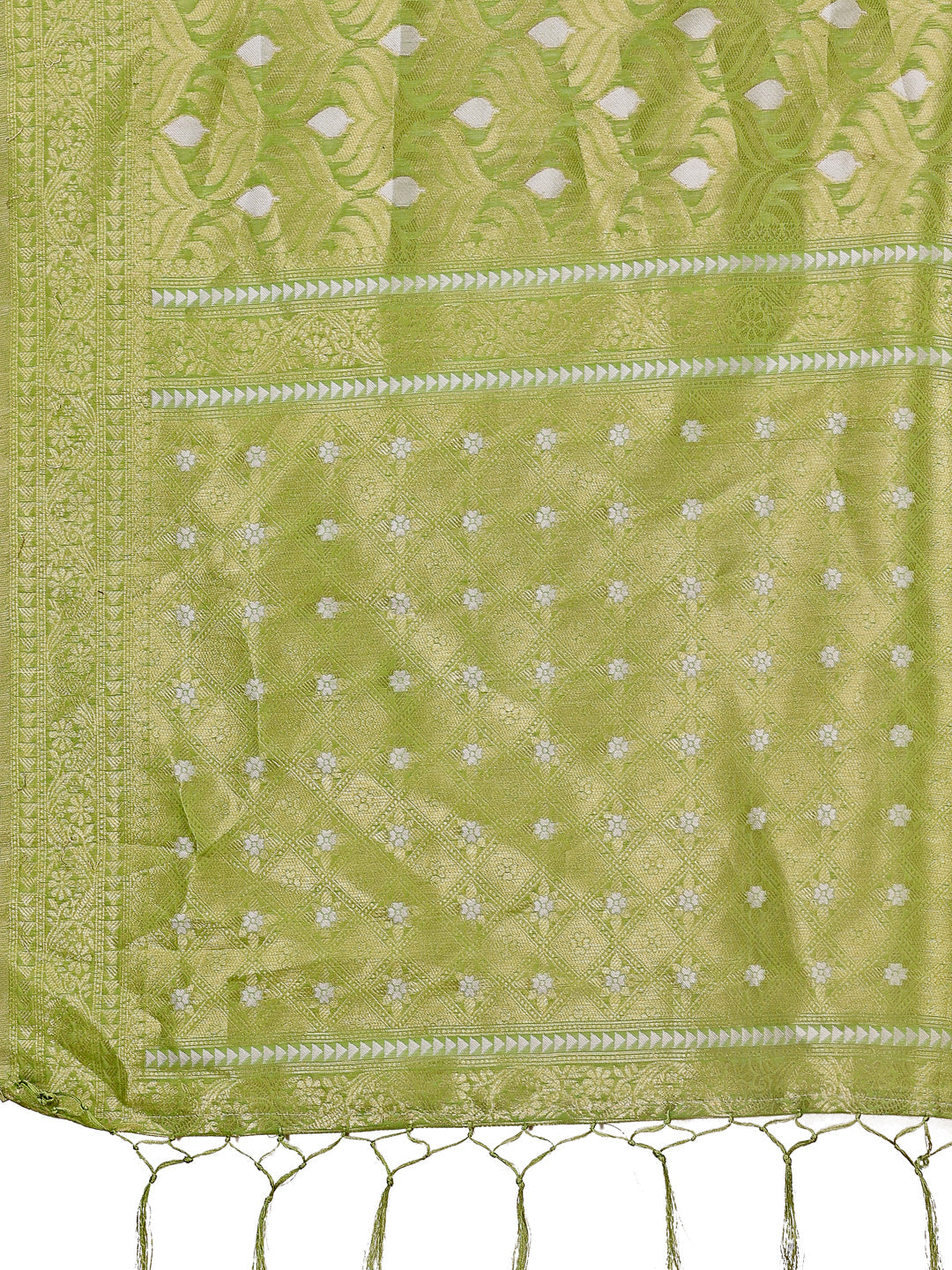 Shree Shyam Fashion Elegant Light Green Linen Saree with Silver Zari Butta & Pallu - Daily Wear | Festive Look | Soft Feel