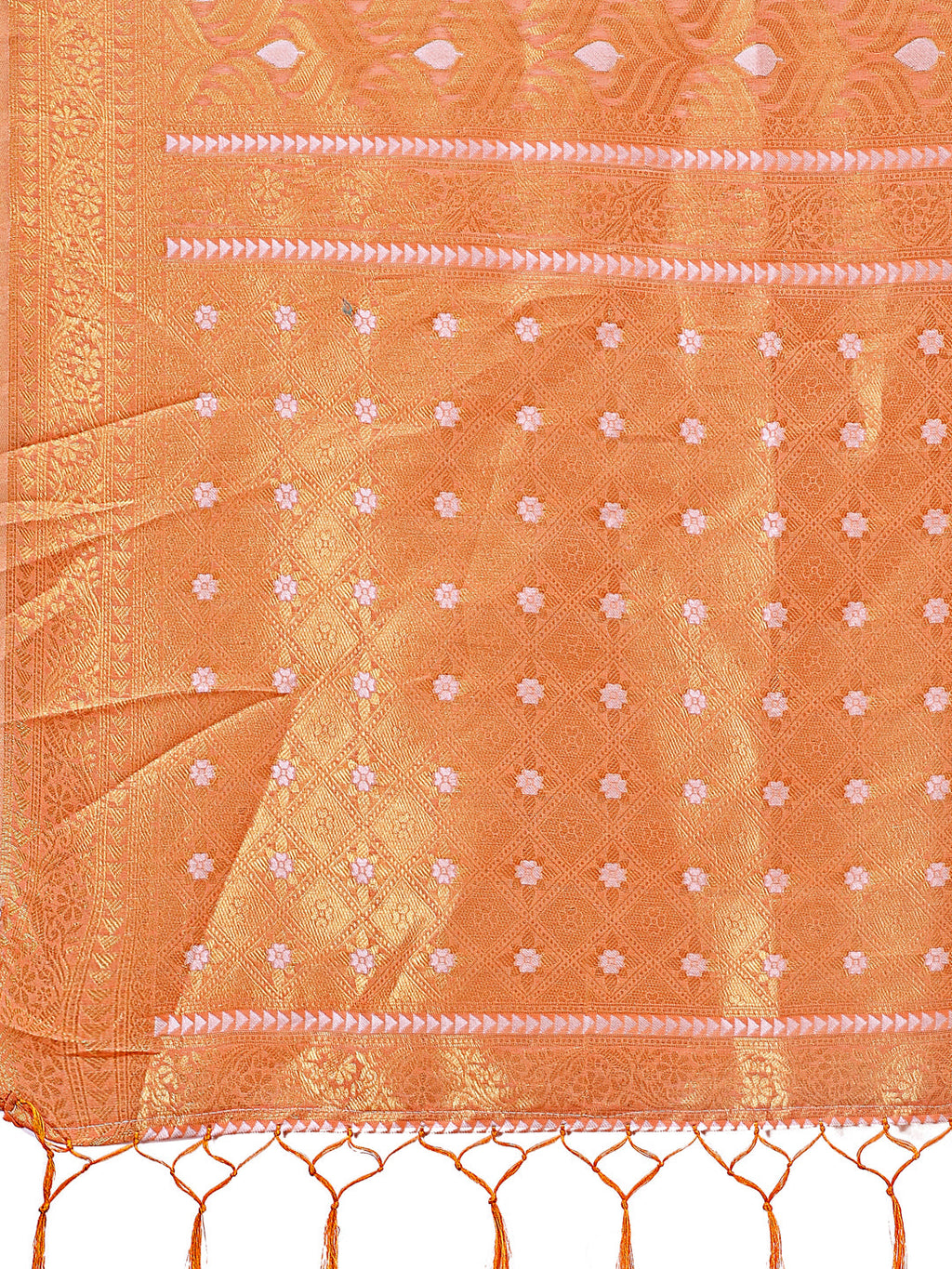 Shree Shyam Fashion Elegant Peach Linen Saree with Silver Zari Butta & Pallu - Daily Wear | Festive Look | Soft Feel
