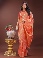 Shree Shyam Fashion Elegant Orange Linen Saree with Silver Zari Butta & Pallu - Daily Wear | Festive Look | Soft Feel