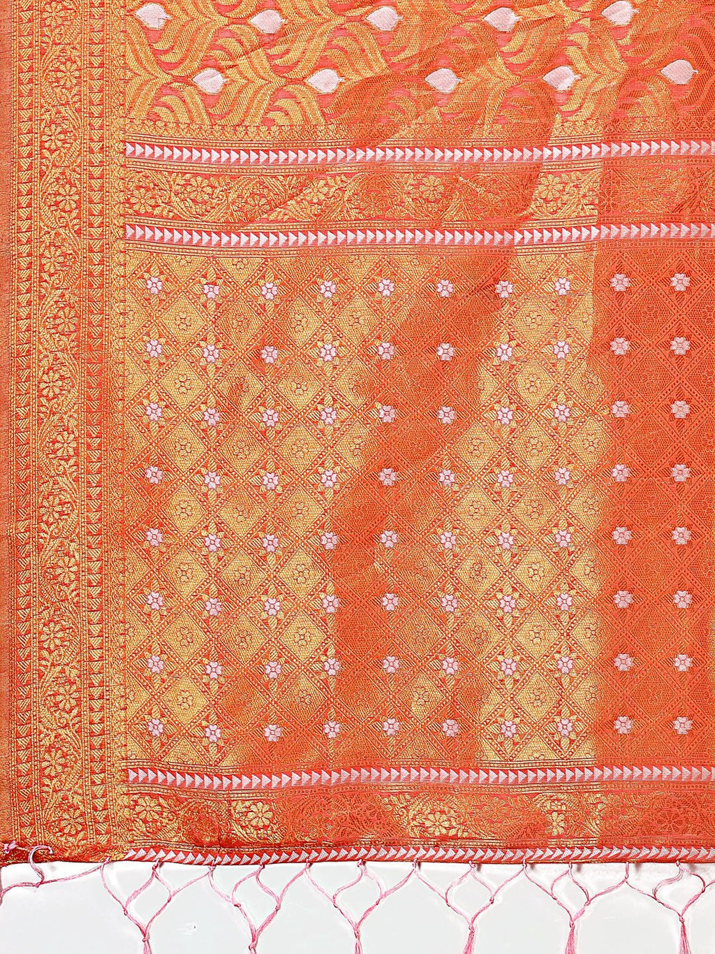 Shree Shyam Fashion Elegant Orange Linen Saree with Silver Zari Butta & Pallu - Daily Wear | Festive Look | Soft Feel