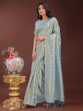Shree Shyam Fashion Elegant Sky Blue Linen Saree with Silver Zari Butta & Pallu - Daily Wear | Festive Look | Soft Feel