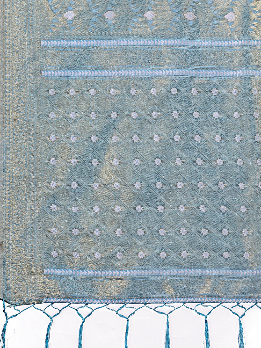 Shree Shyam Fashion Elegant Sky Blue Linen Saree with Silver Zari Butta & Pallu - Daily Wear | Festive Look | Soft Feel