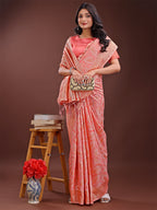 Shree Shyam Fashion Peach Pink Linen Cotton Saree with Golden Zari Leaf Design & Elegant Pallu - Festive | Office | Daily Wear