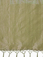 Shree Shyam Fashion Light Green Linen Cotton Saree with Golden Zari Leaf Design & Elegant Pallu - Festive | Office | Daily Wear