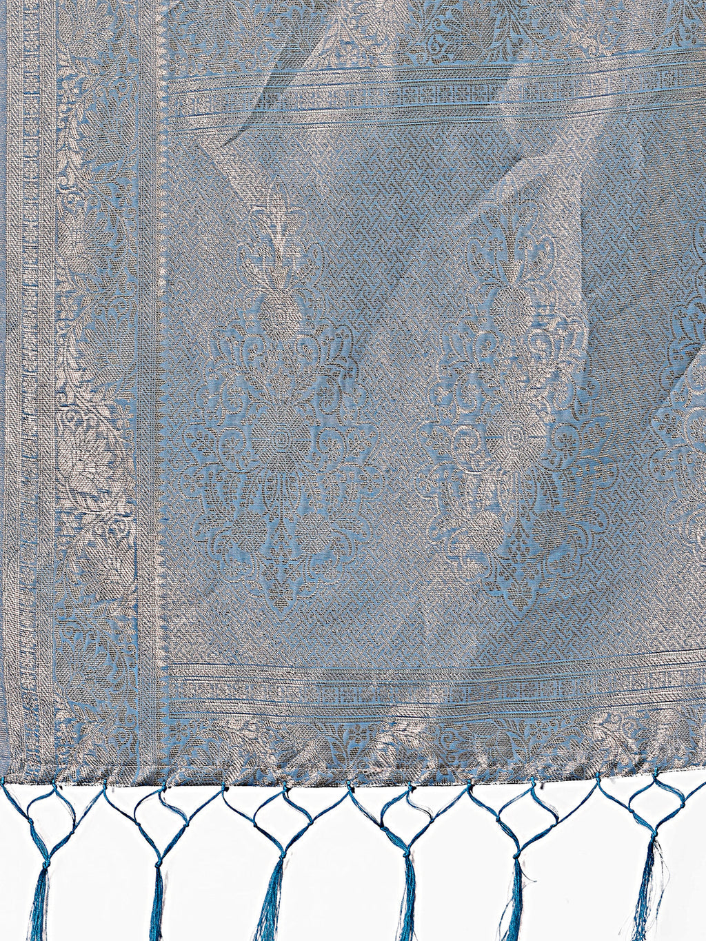 Shree Shyam Fashion Sky Blue Linen Cotton Saree with Golden Zari Leaf Design & Elegant Pallu - Festive | Office | Daily Wear