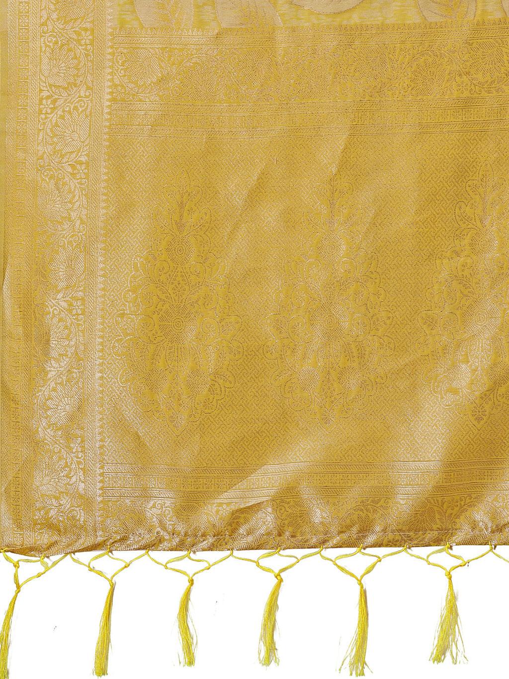 Shree Shyam Fashion Yellow Linen Cotton Saree with Golden Zari Leaf Design & Elegant Pallu - Festive | Office | Daily Wear