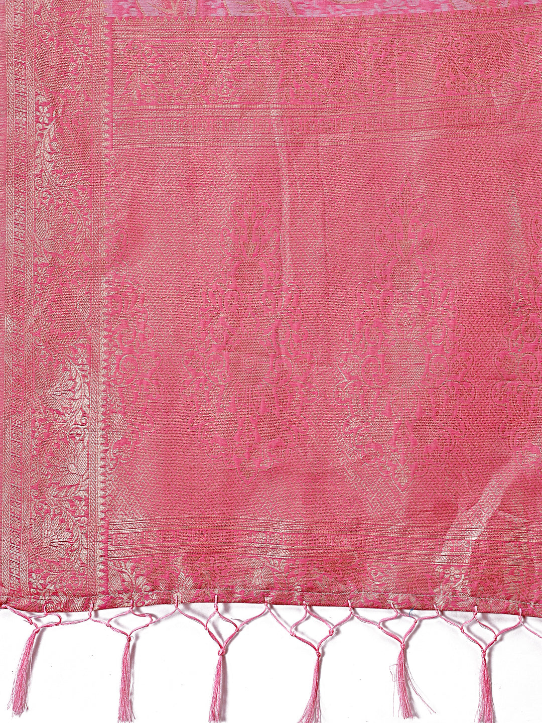 Shree Shyam Fashion Pink Linen Cotton Saree with Golden Zari Leaf Design & Elegant Pallu - Festive | Office | Daily Wear
