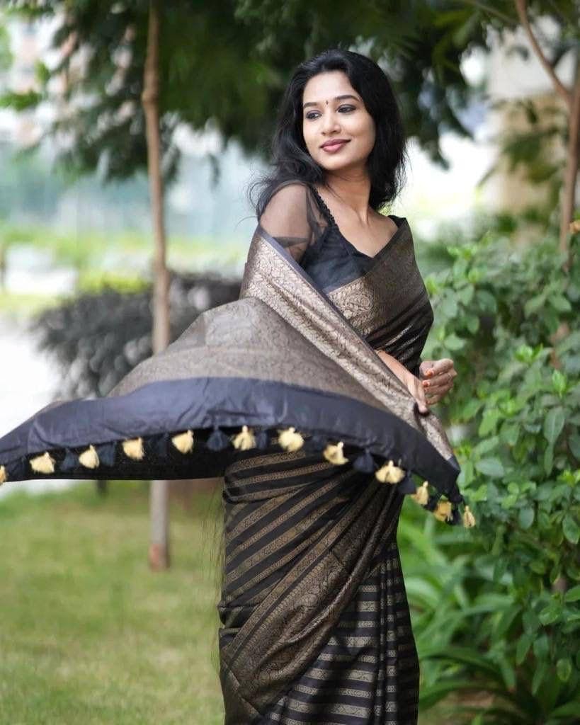 Vamika Weaving Banarasi Jacquard Black Kanjivaram Saree - Distacart