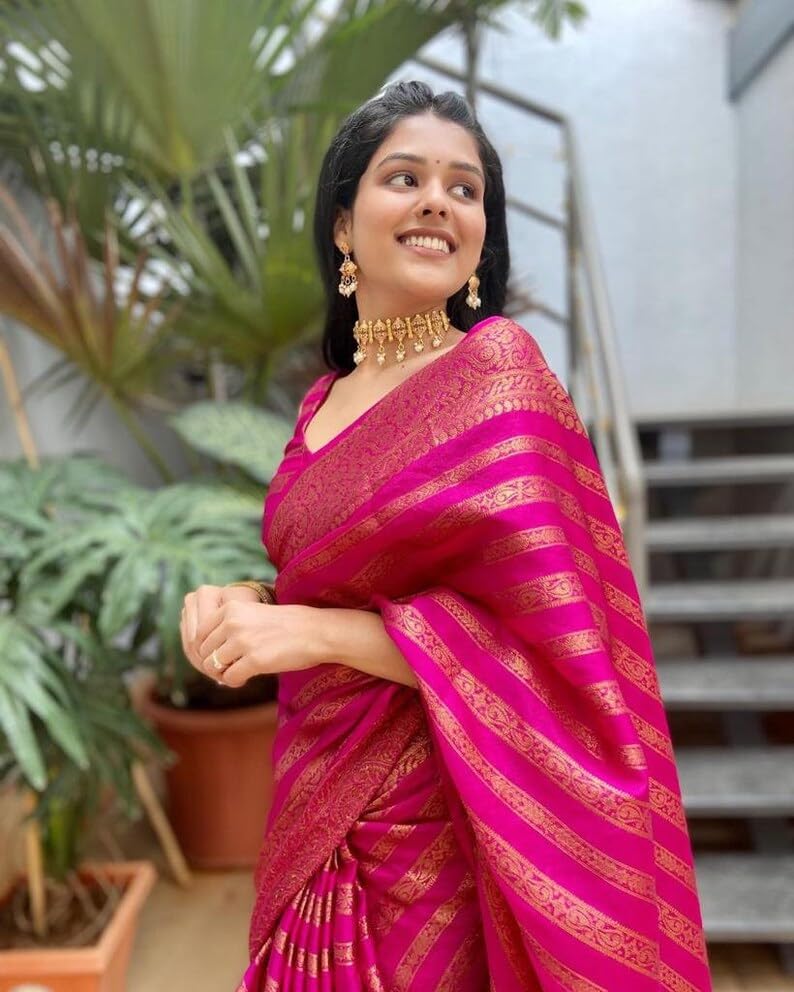 Vamika Weaving Banarasi Jacquard Pink Kanjivaram Saree