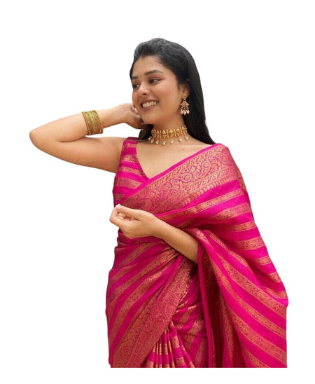 Vamika Weaving Banarasi Jacquard Pink Kanjivaram Saree