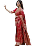 Vamika Weaving Banarasi Jacquard Red Kanjivaram Saree - Distacart