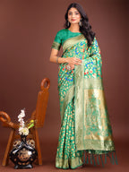 Shree Shyam Fashion Majestic Green Silk Saree with Gold Zari & Floral Design - Perfect for Festive & Traditional Occasions - Distacart